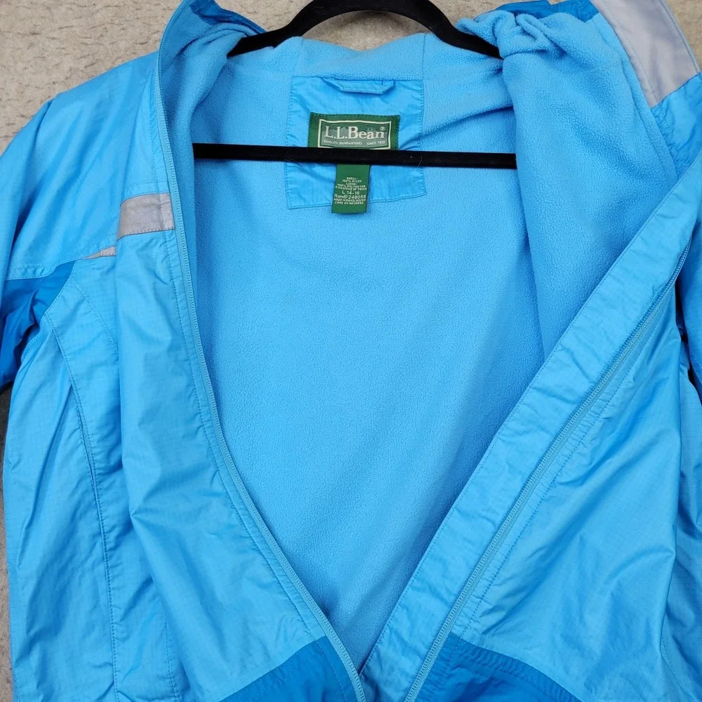 LL Bean Jacket Kids L‎ 14-16 Full Zip Hooded Raincoat Microfleece Lined 248055
